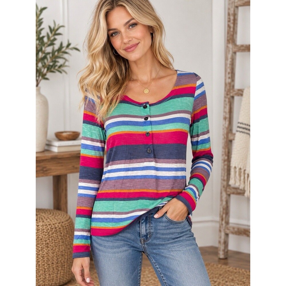 Splendid NWT Rainbow Striped Henley Top Size S